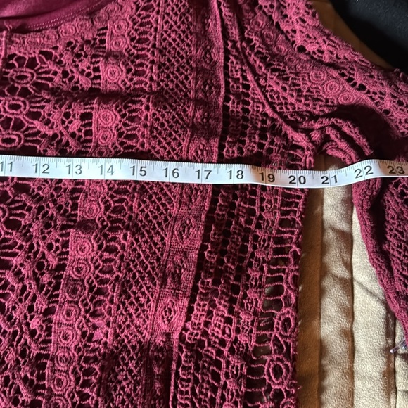 Christopher & Banks Crochet Wine Top (L): - Picture 2 of 4